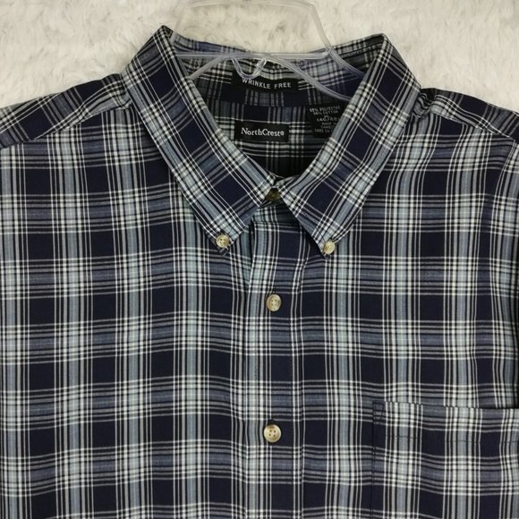 North Crest Mens Shirt Button Down Wrinkle Free Blue Plaid Long Sleeve XL - Picture 3 of 12